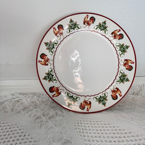 Enesco Country Gate plate with roosters, cornstalks - Picture 3 of 5